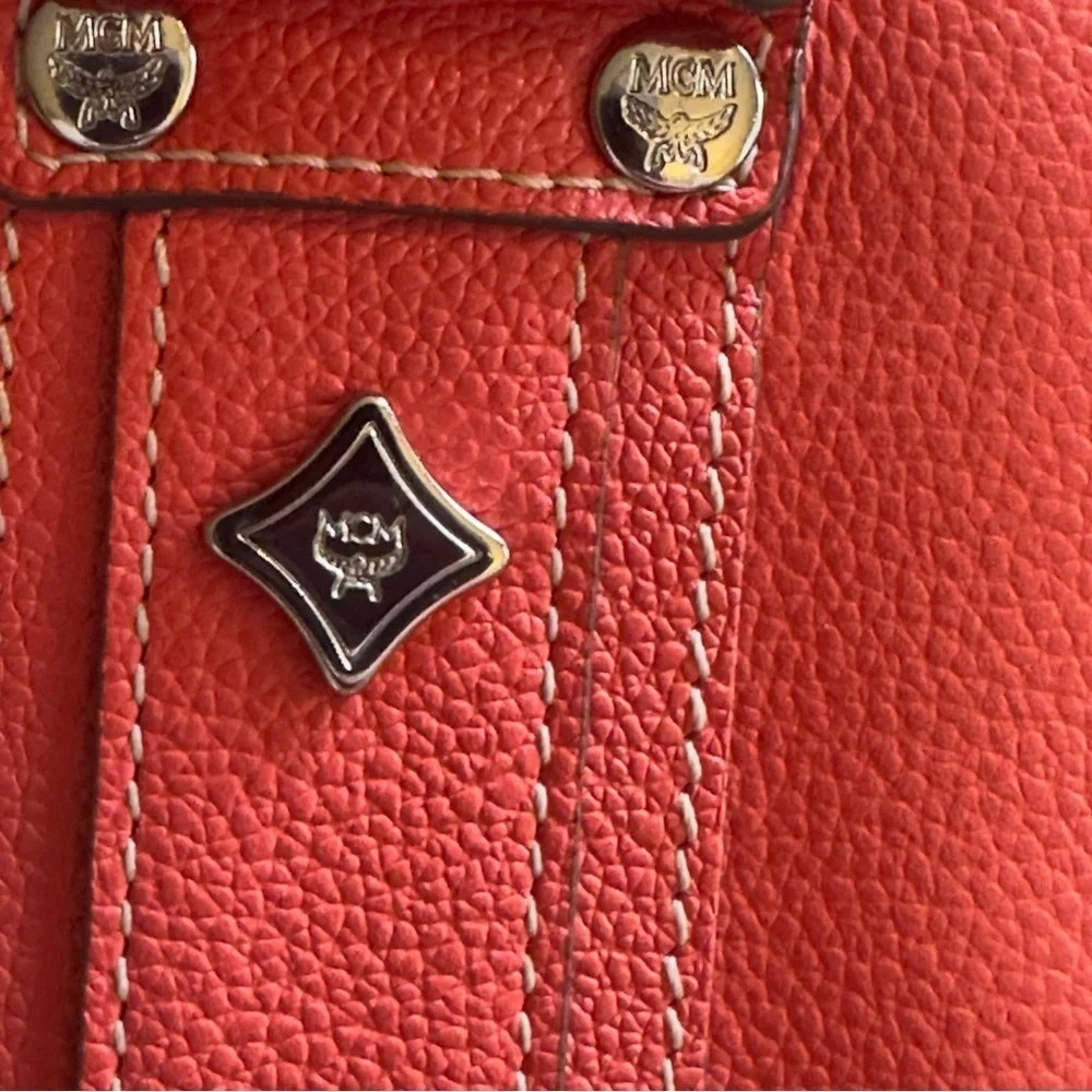 MCM Pink Salmon Satchel with Silver Hardware